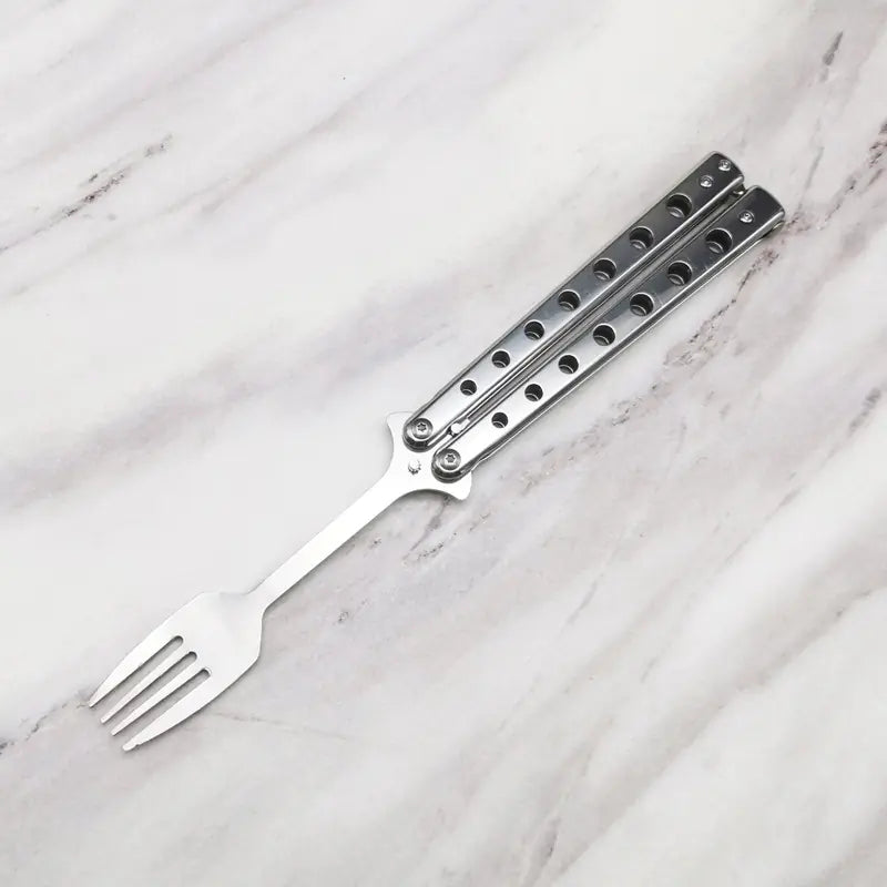 Summit Steel - Stainless Steel Folding Butterfly Knife with Fork Blade